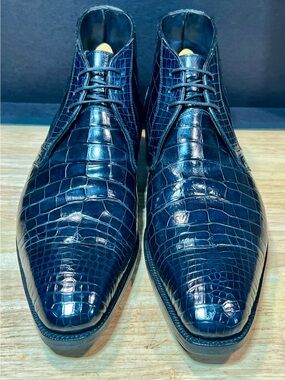 George Cleverley Bespoke Genuine Alligator Chukka Boots Navy US 9-9.5 England
